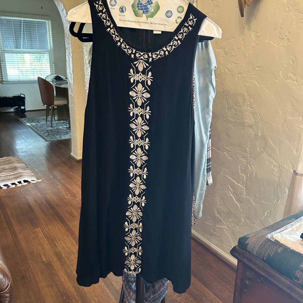 Black Dress with White Embroidery
